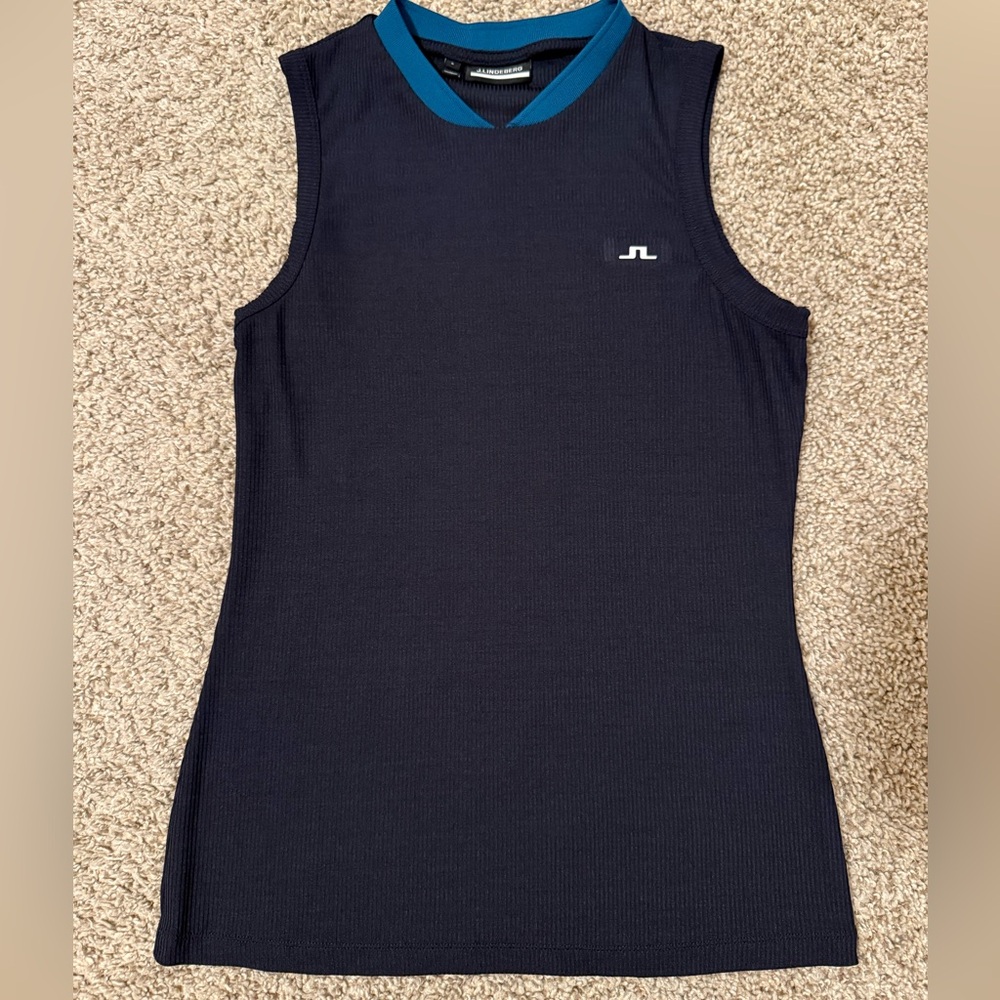 J.Lindeberg Navy Tank Top with Teal Neckband